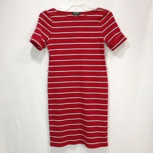 Ralph Lauren Short Sleeve Red Cotton Red White Striped Stretch Dress size S $128